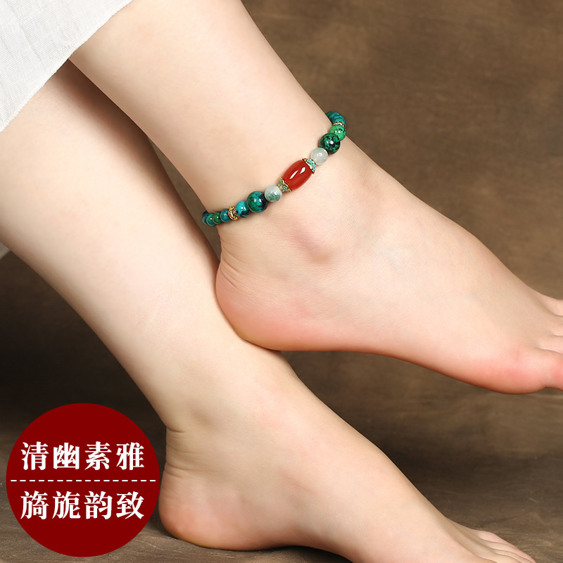 气质百搭红玛瑙脚链复古民族风女凤凰石手工编织时尚百搭脚饰品