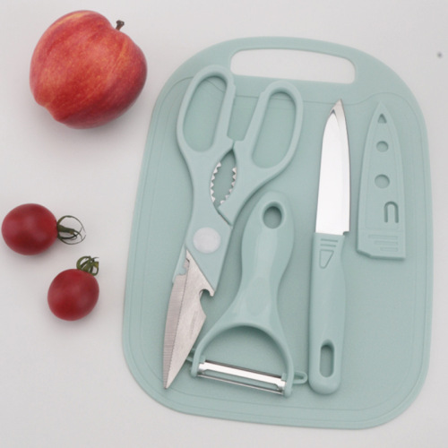 factory spot kitchen tools plastic chopping board melon planer kitchen scissors fruit knife four-piece gift knife set