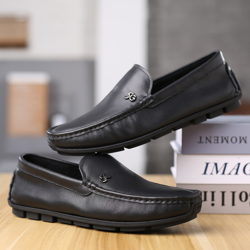 2021新款男士皮鞋商务休闲鞋男皮鞋豆豆鞋透气懒人鞋韩派