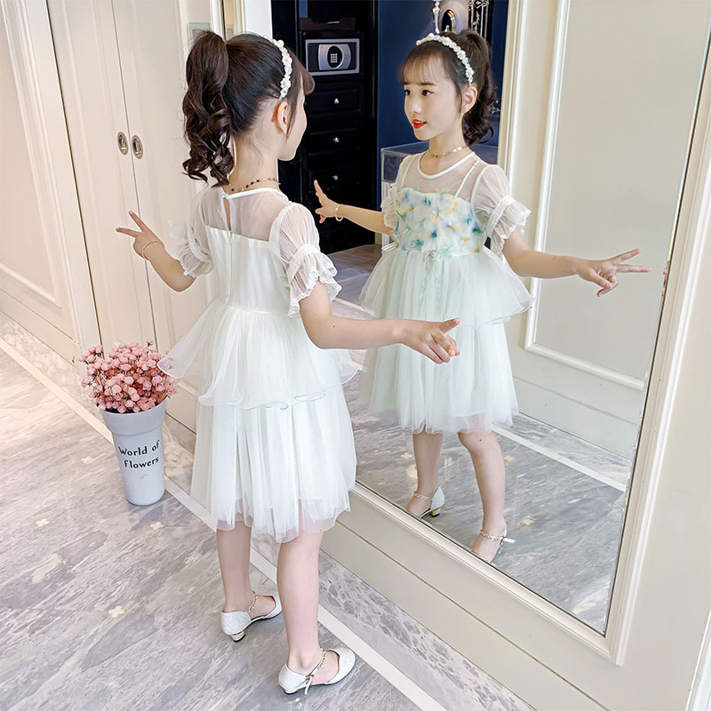 女童裙子夏2021新款韩版中大童连衣裙蕾丝花瓣儿童网纱裙夏装童装