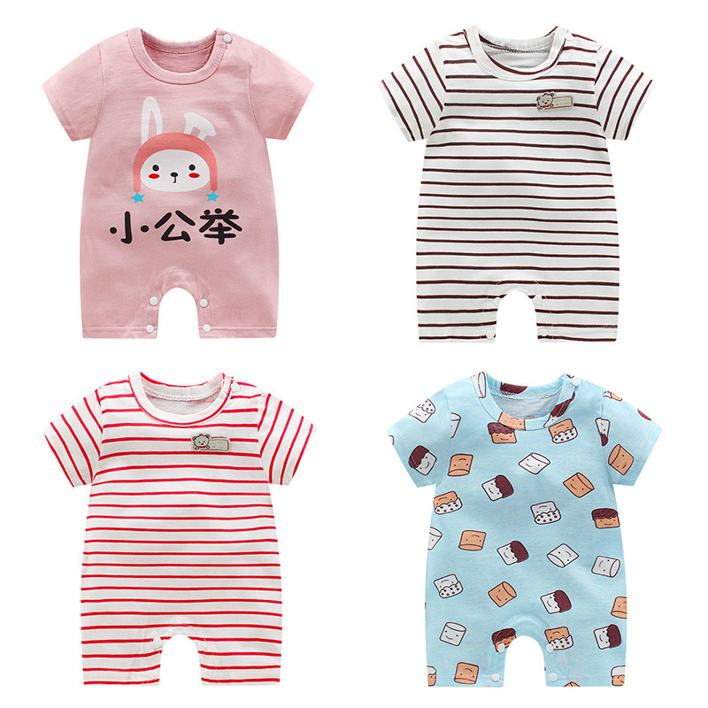 夏季新款宝宝睡衣棉短袖婴儿连体衣开档新生儿哈衣爬服儿童童装