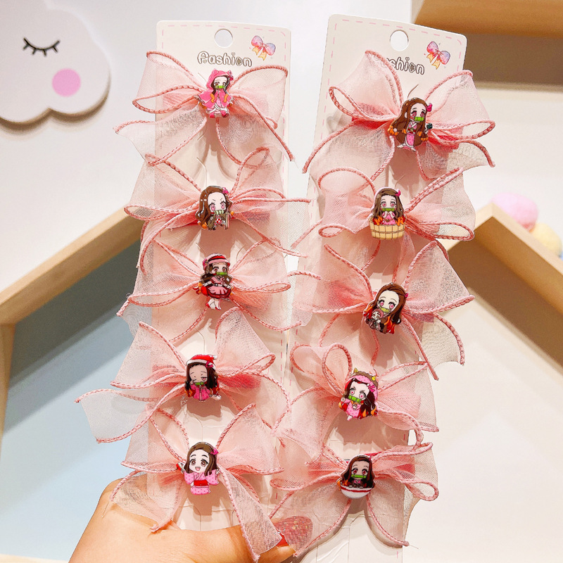 儿童宝宝卡通动漫蕾丝纱裙鬼灭之刃弥祢豆子边头发卡饰品发夹