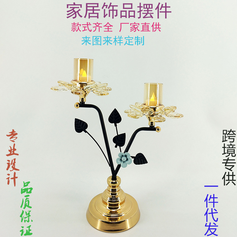 三头五头金属蜡烛台婚庆水晶工艺品 酒店烛光晚餐蜡烛台摆件