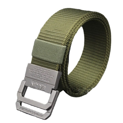pure color polyester double ring alloy buckle square buckle single ring belt unisex imitation nylon casual elastic belt