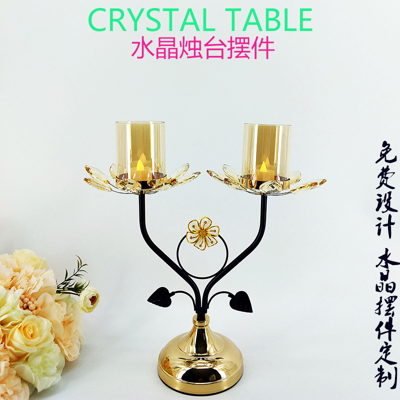 三头五头金属蜡烛台婚庆水晶工艺品 酒店烛光晚餐蜡烛台摆件