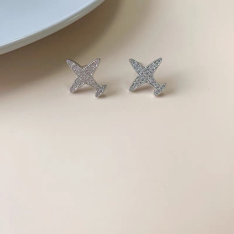 韩国小飞机耳钉耳环女925银针耳坠简约长款气质欧美个性潮人饰品