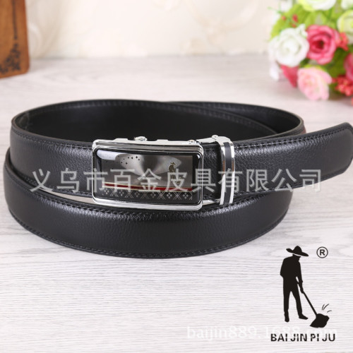two-layer cowhide men‘s universal automatic buckle belt casual leather belt adult black elastic waist belt