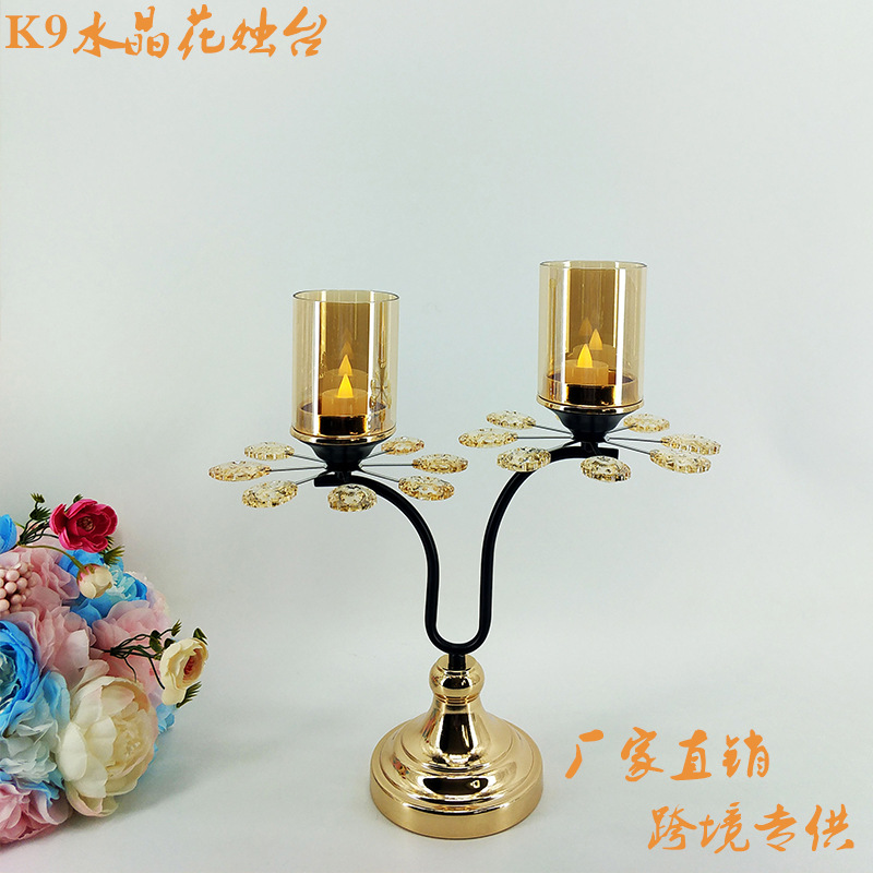 三头五头金属蜡烛台婚庆水晶工艺品 酒店烛光晚餐蜡烛台摆件