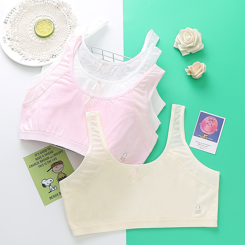 青春发育期文胸 可爱印花宽肩带内衣女 固定双肩带大码无排扣裹胸