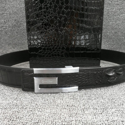 Spot Imported Crocodile Leather Smooth Buckle Belt Fashion Business Belt Trendy Men‘s Leather Belt