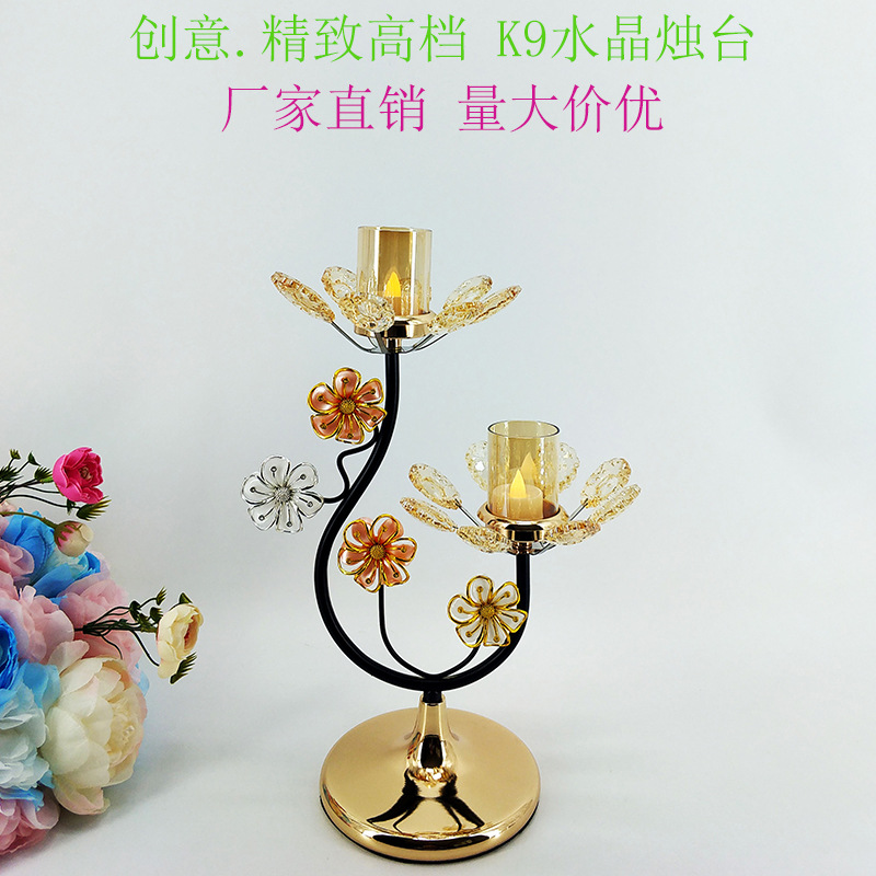 三头五头金属蜡烛台婚庆水晶工艺品 酒店烛光晚餐蜡烛台摆件
