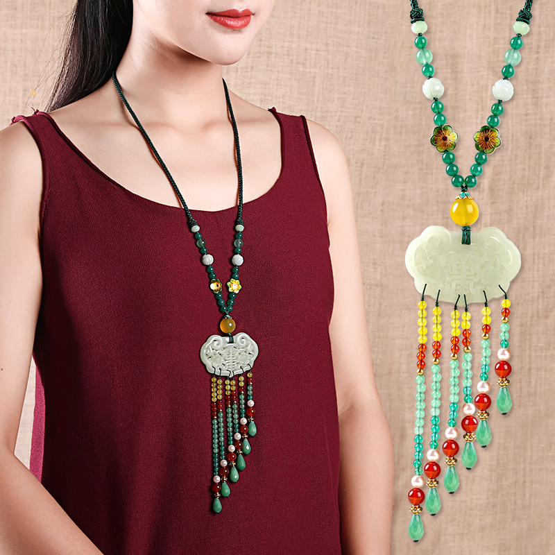 原创毛衣链长款百搭夏季大气高档玛瑙挂件项链女百搭气质奢华