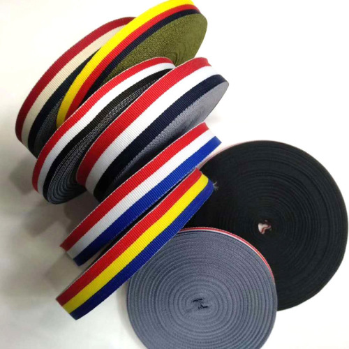 multi-specification plain polyester stripes knitted belt red， white and blue three-color inter-color belt badge lanyard color belt