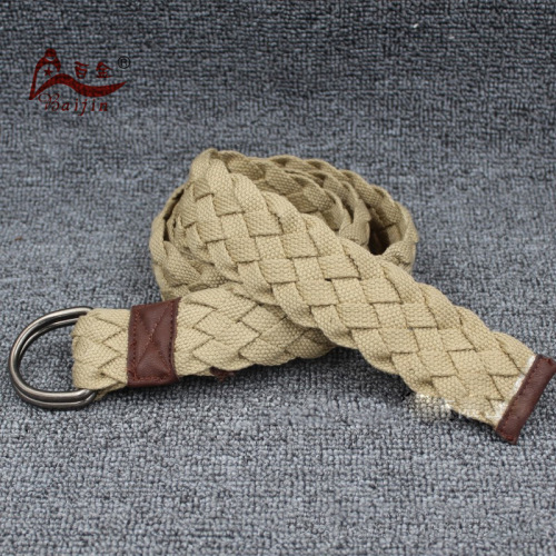 Men and Women Single Circle casual Belt Thin Polyester Cotton Woven Belt Thick D-Shaped Double Ring Buckle Elastic Belt
