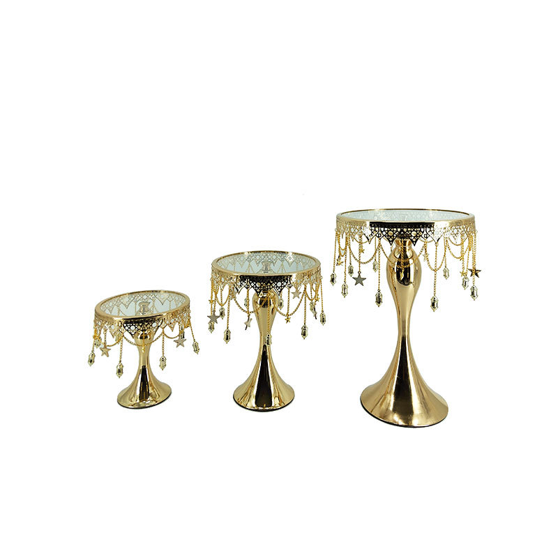 铁艺斋月风蛋糕盘 玻璃镜面蛋糕架美人鱼水晶面吊坠蛋糕盘