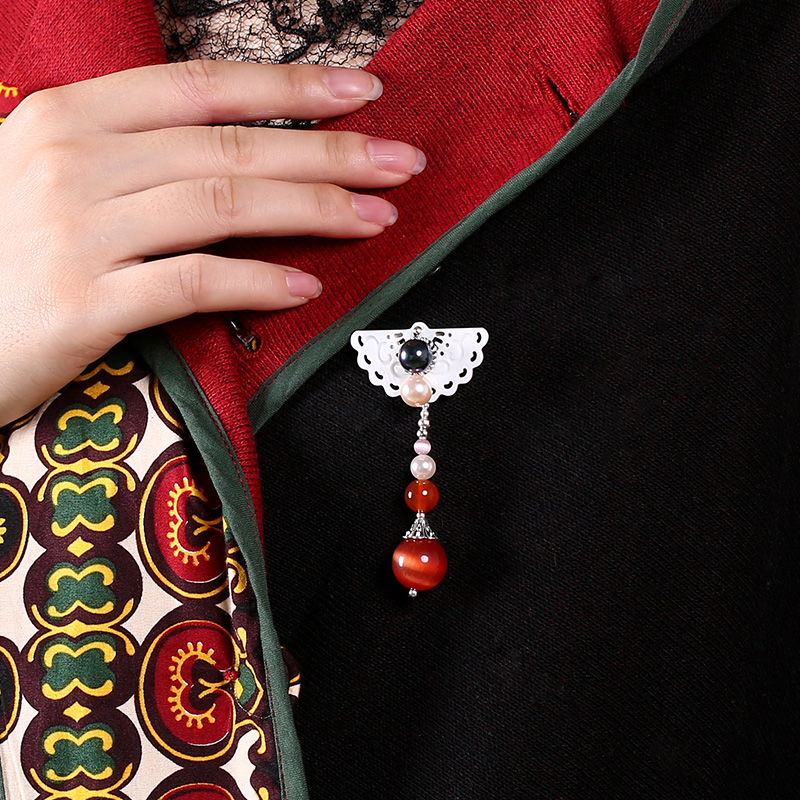 复古宫廷流苏胸针女胸花民族风猫眼贝壳花风衣徽章别针披肩领针扣