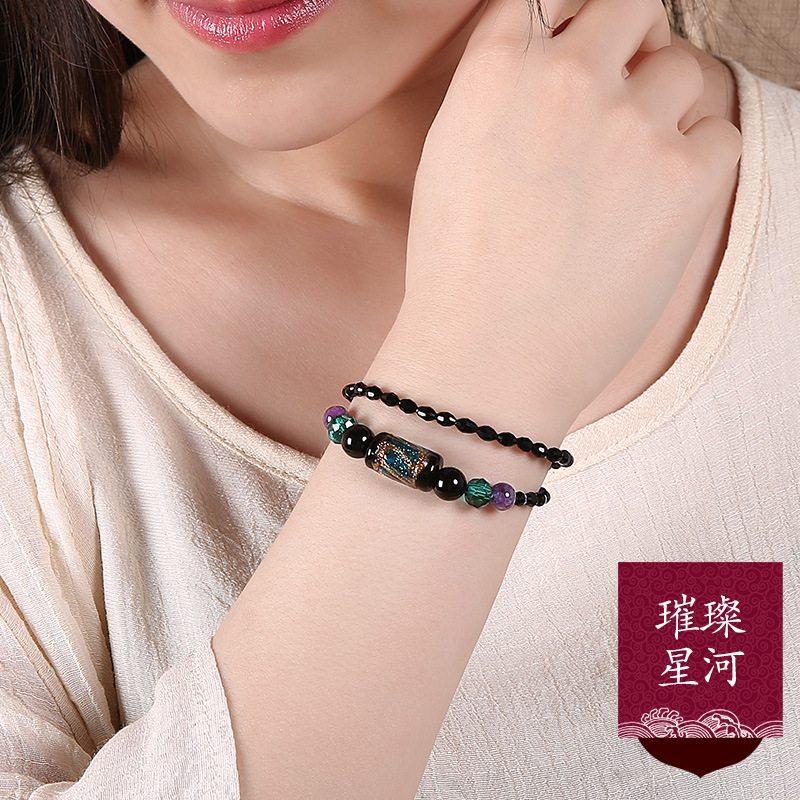 原创手工复古琉璃珠子手串复古个性女款双层紫水晶民族风特色手链