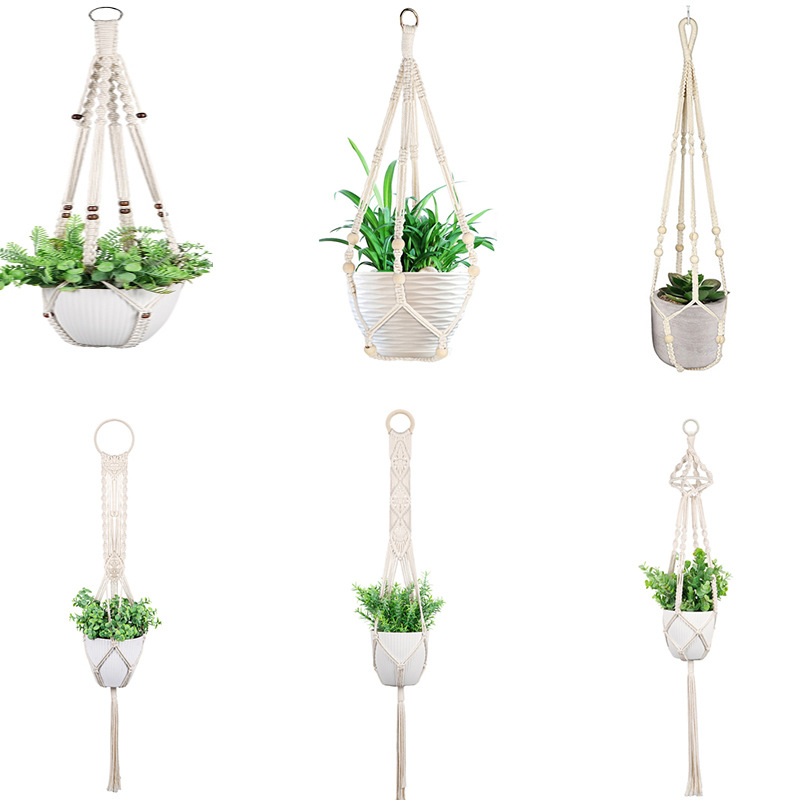 跨境编织挂网吊篮植物悬挂花盆手工diy编织吊篮网兜 室内装饰吊篮