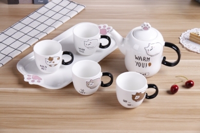 Cartoon Cat Ceramic Cold Water Bottle Set （White） ceramic Cup Gift Tea Cup Ceramic Cup