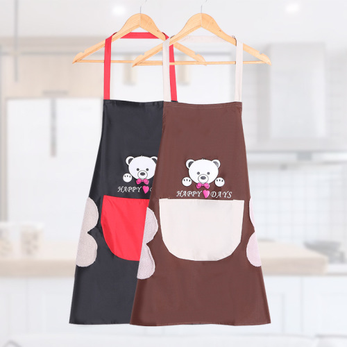 erasable hand apron women‘s kitchen oil-proof summer men‘s and women‘s korean-style cute cartoon bear internet celebrity cooking coverall