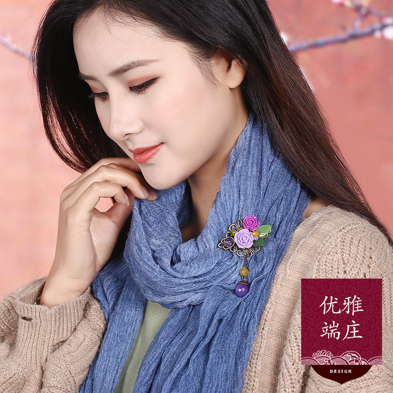 民族风文艺范玫瑰花胸针胸花女毛衣开衫别针扣围巾披肩扣琉璃配饰