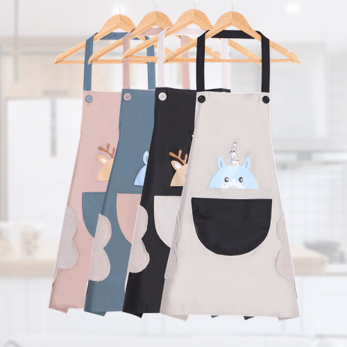 Fashion Cartoon Apron Female Summer Kitchen Hand-Wiping Cooking Work Clothes Waist Oil-Proof Household Coverall Hand-Wiping