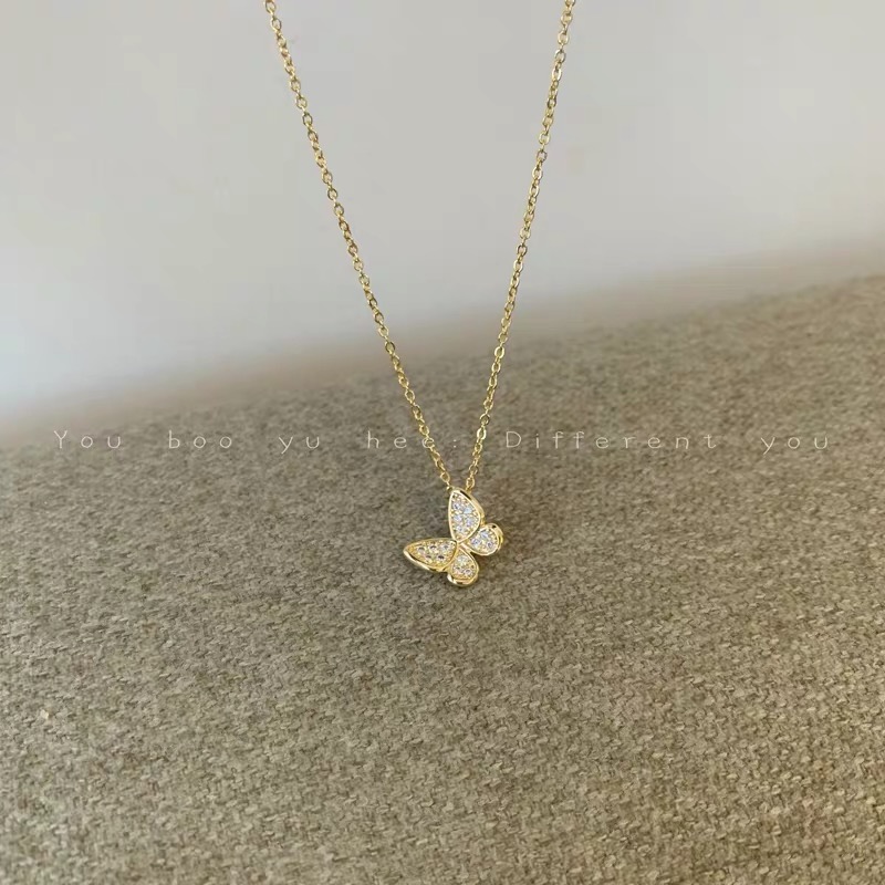 满钻蝴蝶吊坠项链女小众设计感s925纯银小众锁骨链