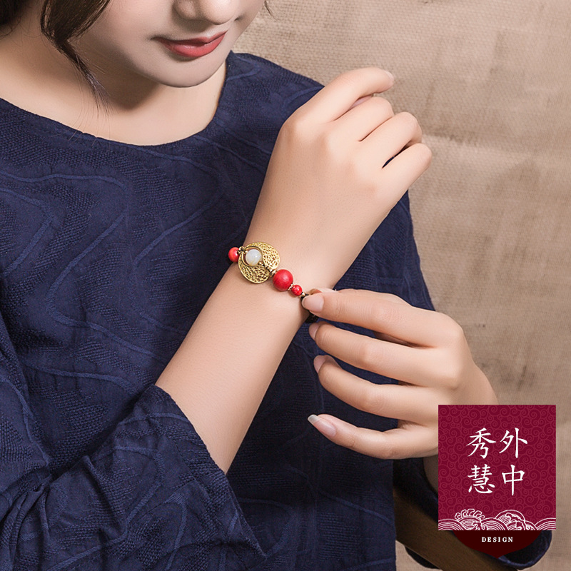 石榴石民族风手工古法琉璃手链女气质贝壳珠复古百搭手串饰品配饰