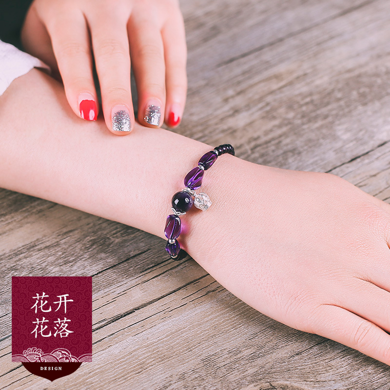 紫水晶手链女简约清新纯银皇冠吊坠手环森系韩版个性闺蜜首饰礼物