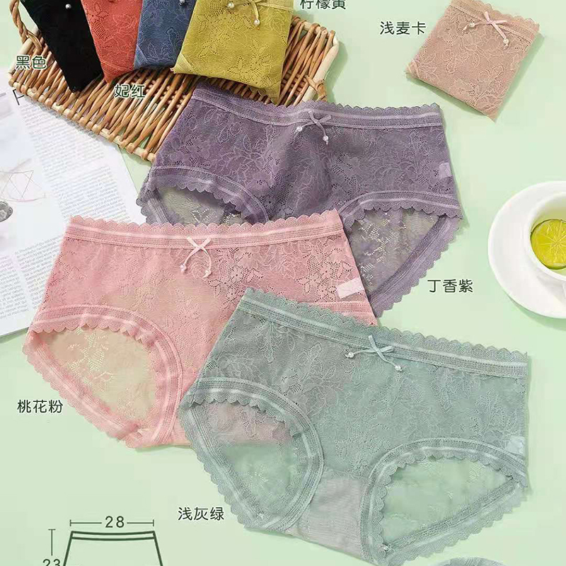 2021夏季新款时尚蕾丝花纹内裤女 舒适轻薄透气日系少女内裤批发