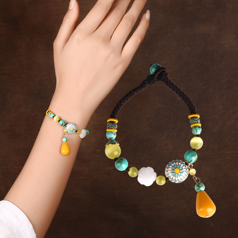 复古手链女生日民族风简约学生闺蜜个性手镯景泰蓝手串复古饰品