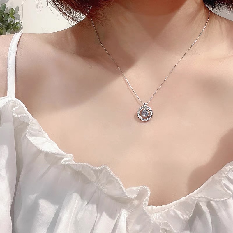 s925银圆圈单钻项链女小众精致轻奢设计感闪钻锁骨链