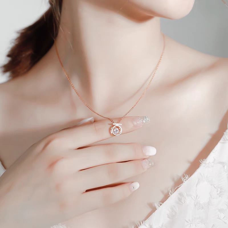 金秘书同款项链灵动的心水钻气质百搭立体圆圈925银气质吊坠
