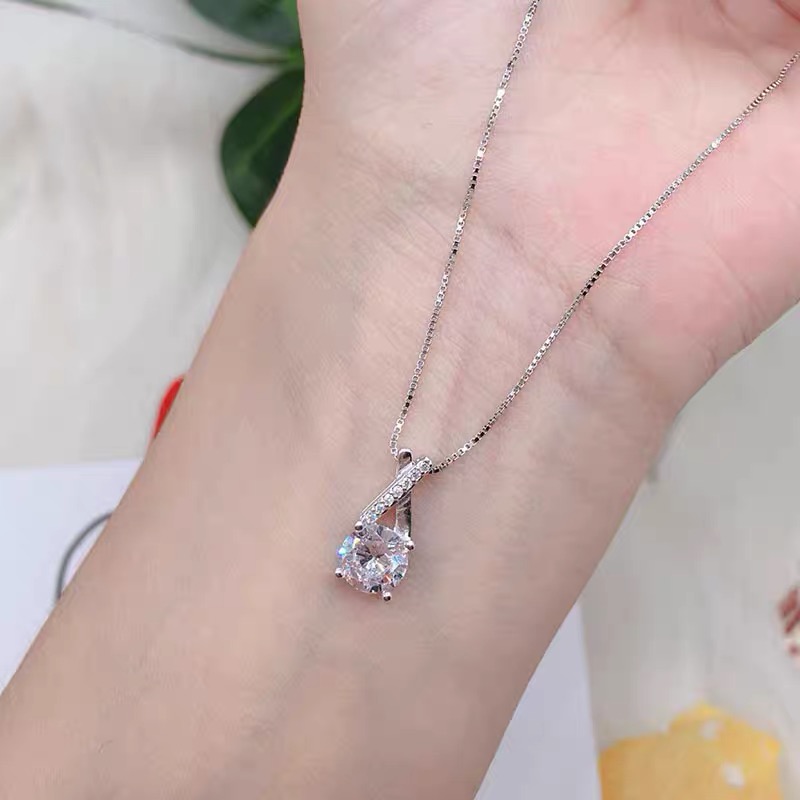 s925银交叉单钻吊坠简约时尚女银饰品送闺蜜生日礼物