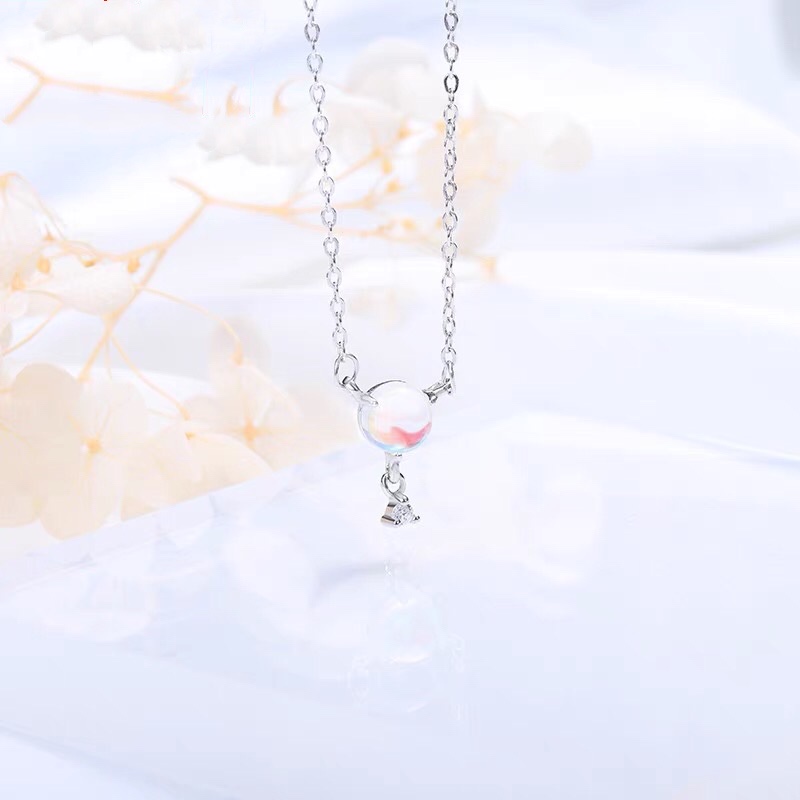 S925银月光石水滴项链女日韩版简约饰品学生森系锁骨链