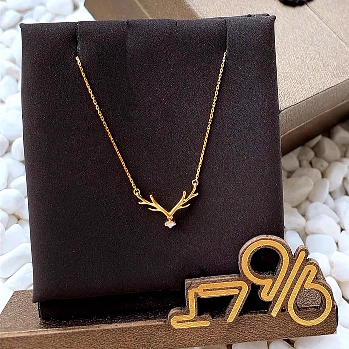 一鹿有你高级感项链女黄金锆石鹿角吊坠 气质锁骨链套链