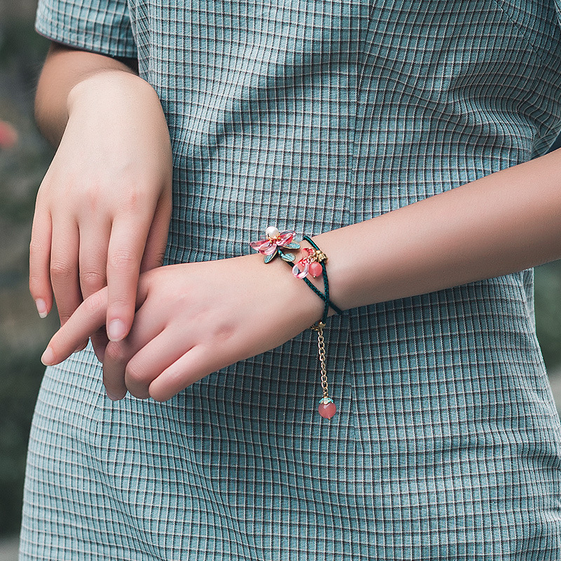 民族风淡水珍珠手链女抹绿树叶玛瑙珠复古气质百搭超仙手串配饰