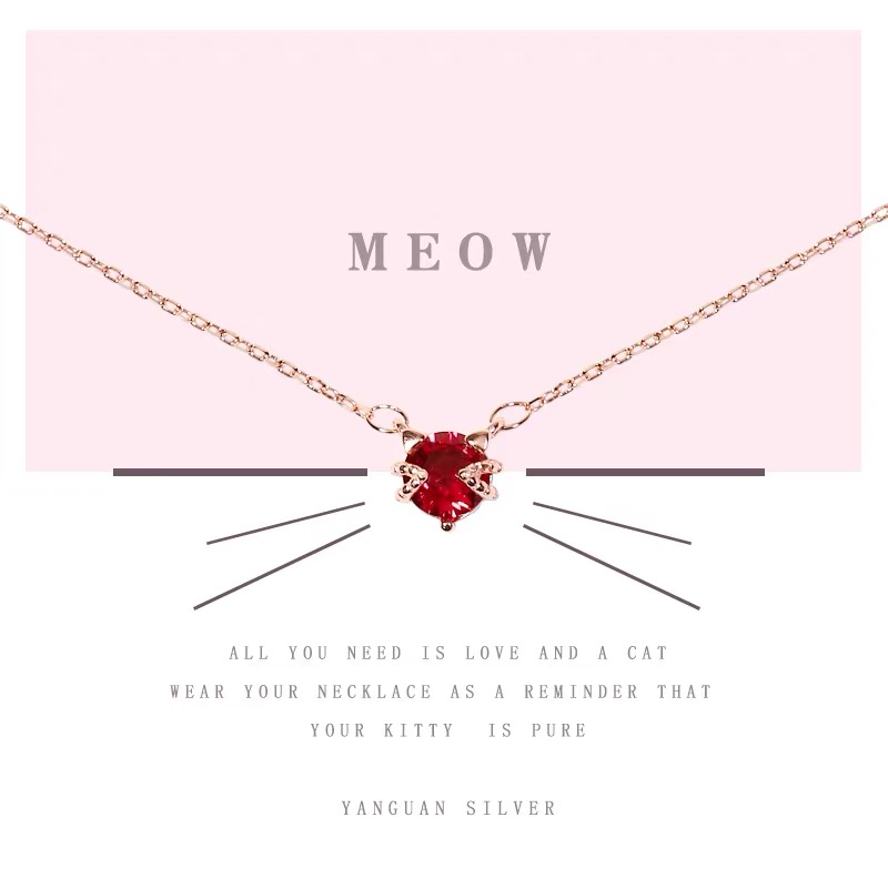 s925银项链女夏2021年新款不过敏轻奢小众设计镶宝石猫咪锁骨链