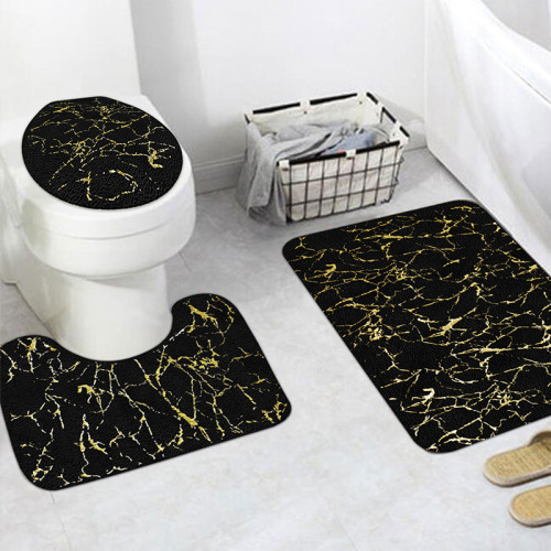 cross-border new toilet floor mat cross-border amazon hot sale three-piece set combination marbling gilding carpet floor mat