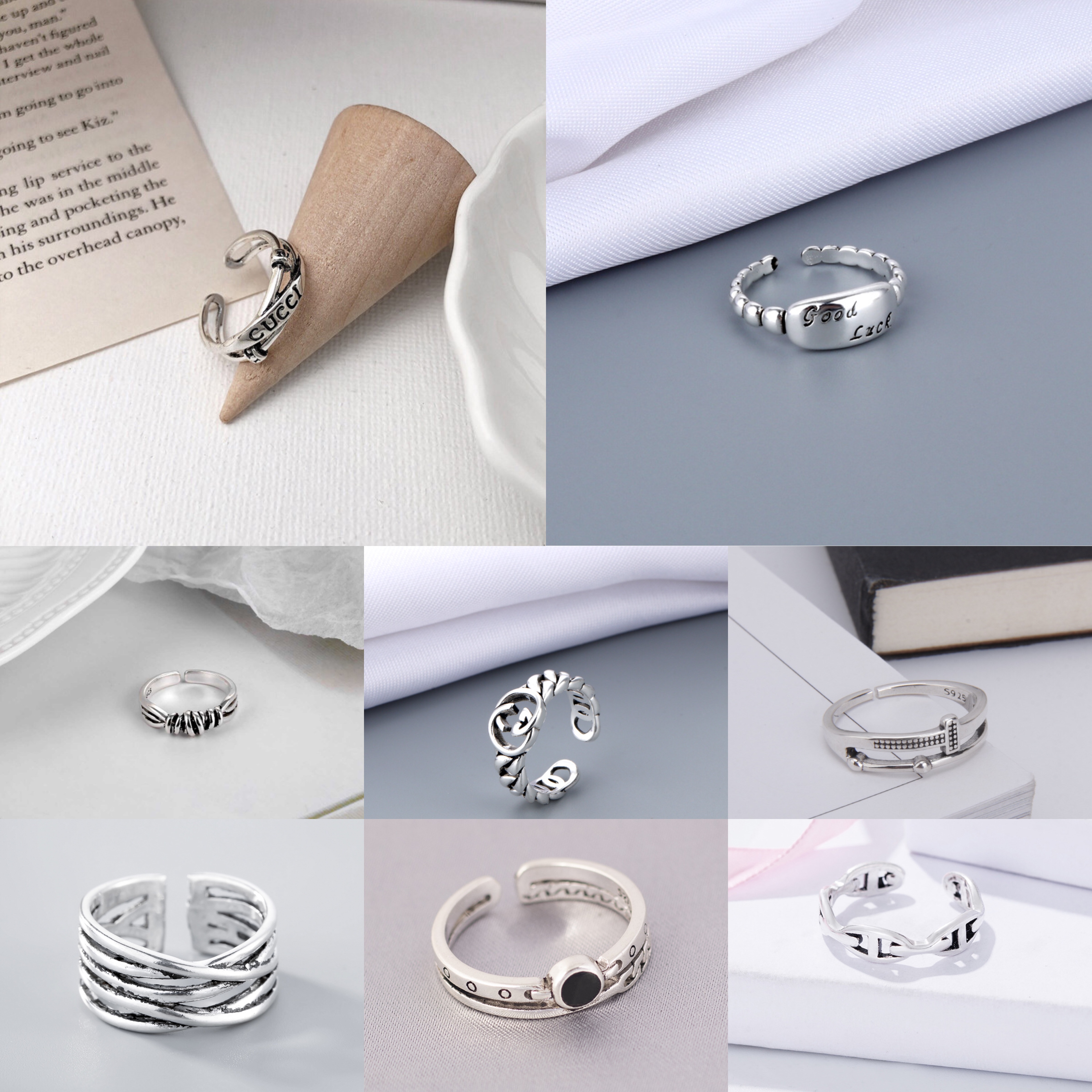合集6泰银戒指复古925银戒指男女时尚个性冷淡风小众戒指女ins潮