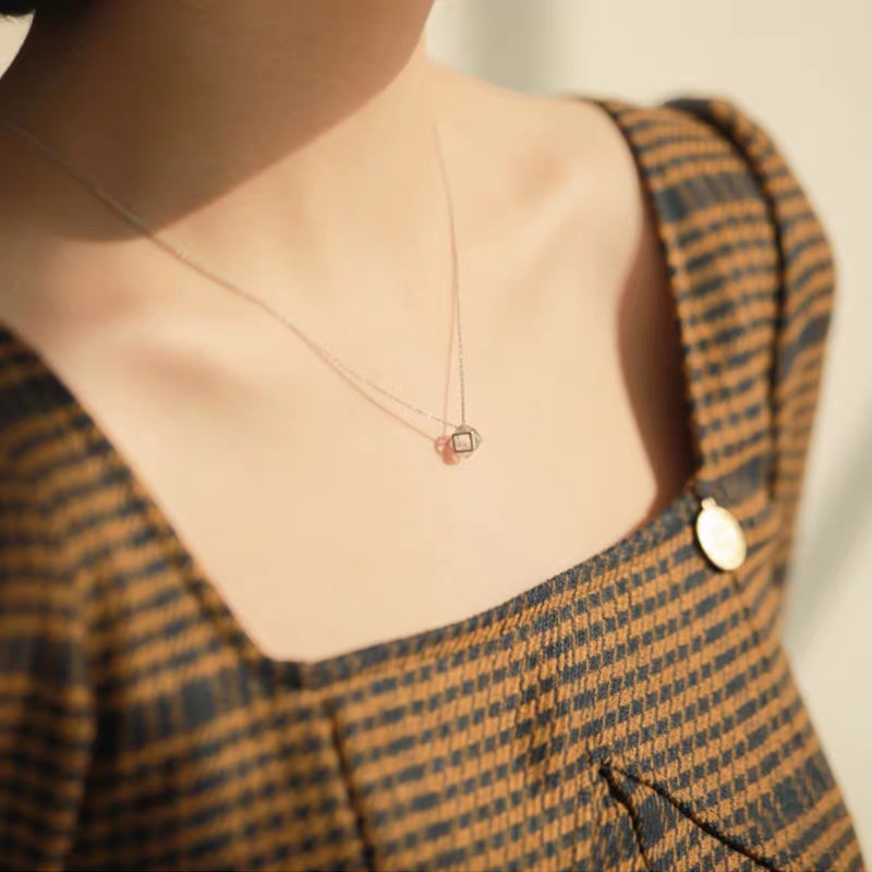 立体几何魔方吊坠S925银简约韩版时尚闪钻切面锁骨项链礼物女款