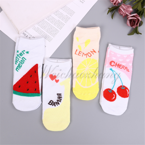 straight board cartoon fruit pattern printing women‘s summer thin comfortable breathable low opening ankle socks style random hair