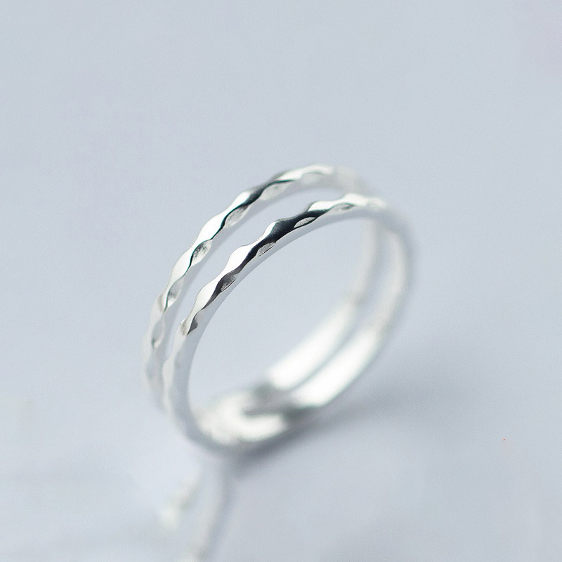s925银戒指女士韩版甜美气质淑女双层波浪开口指环个性尾戒子饰品