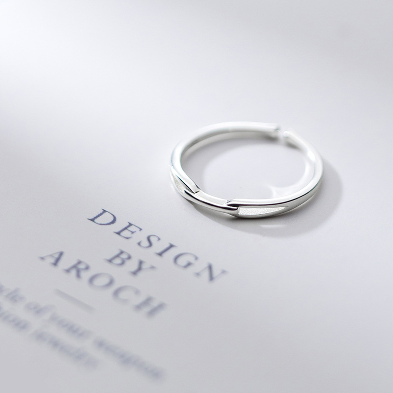 s925银戒指女韩版小清新甜美时尚优雅简约风线条镂空相扣元素手饰