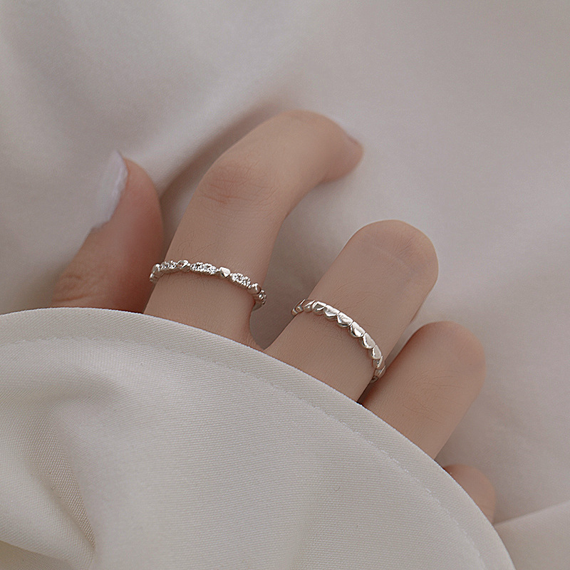 925银爱心戒指女小众设计ins潮冷淡风日式轻奢时尚个性指环可叠戴