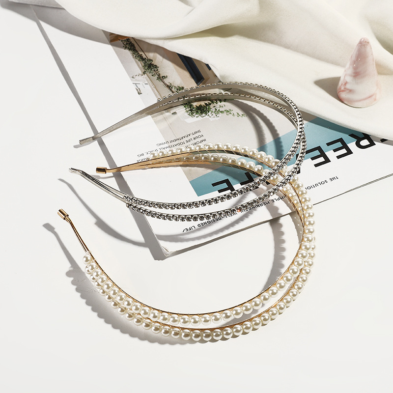 新娘婚礼发饰韩国串珠珍珠发箍少女外出百搭包角头箍头扣现货批发