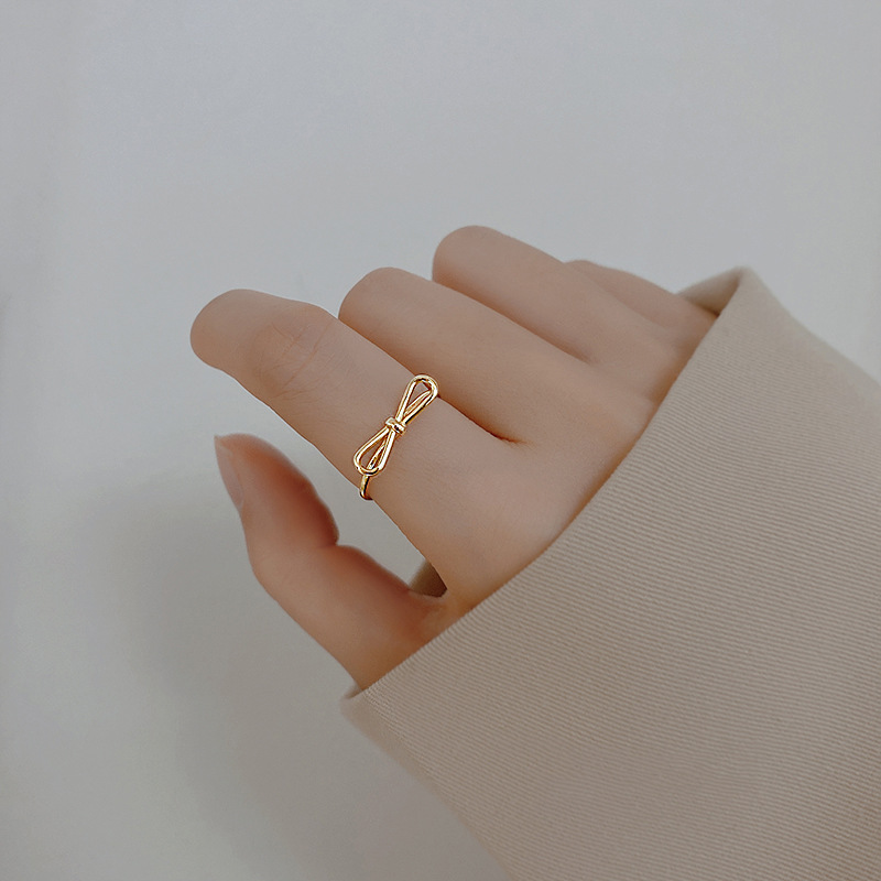 新品韩版蝴蝶结戒指女轻奢小众设计精致时尚个性气质简约食指指环