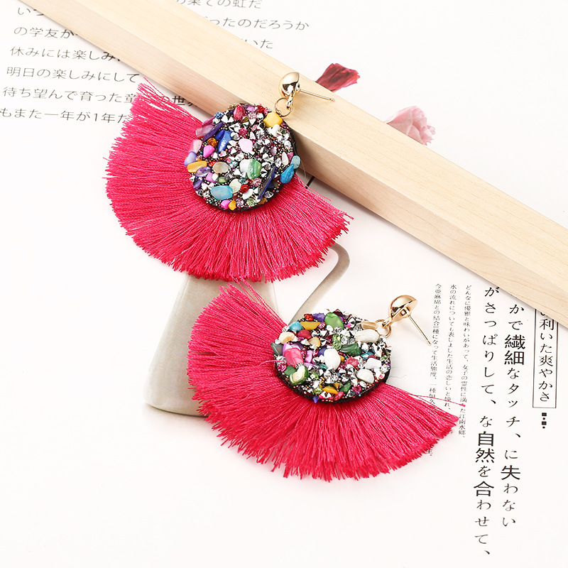 跨境专供欧美创意款流苏耳环 女复古民族风菱形个性耳饰厂家直销