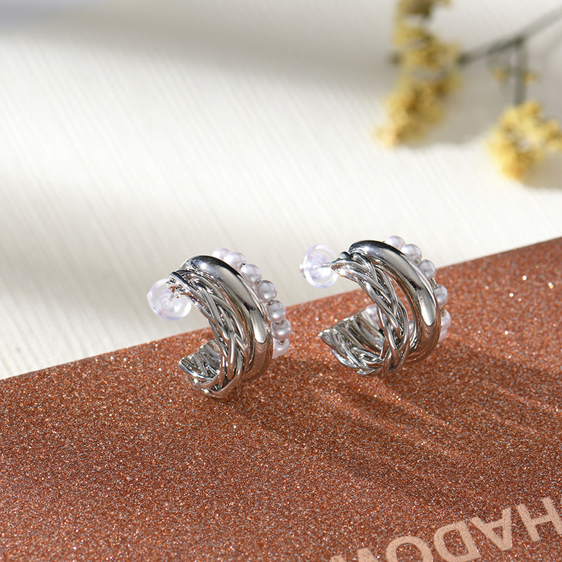 厂家直供耳环水浪纹理魅力简约大气耳饰欧美风扭曲缠绕螺旋耳钉