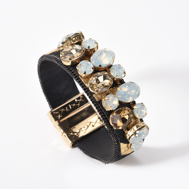 欧美时尚卡扣马毛镶钻手环 夸张个性饰品磁扣手串手饰厂家批发